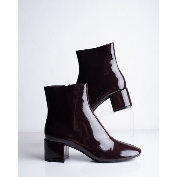 Zara Womens Ankle Boots Faux Patent US 8 EU 39 Round toe Burgundy 3129/410 NWT - Picture 2 of 8